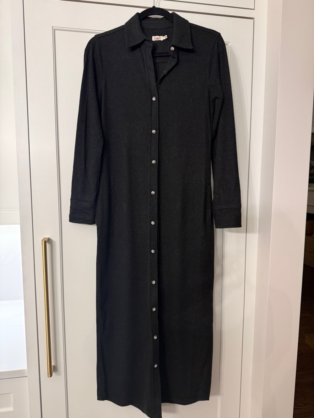 Faherty Black Long Sleeve Button-Front Shirt Dress
